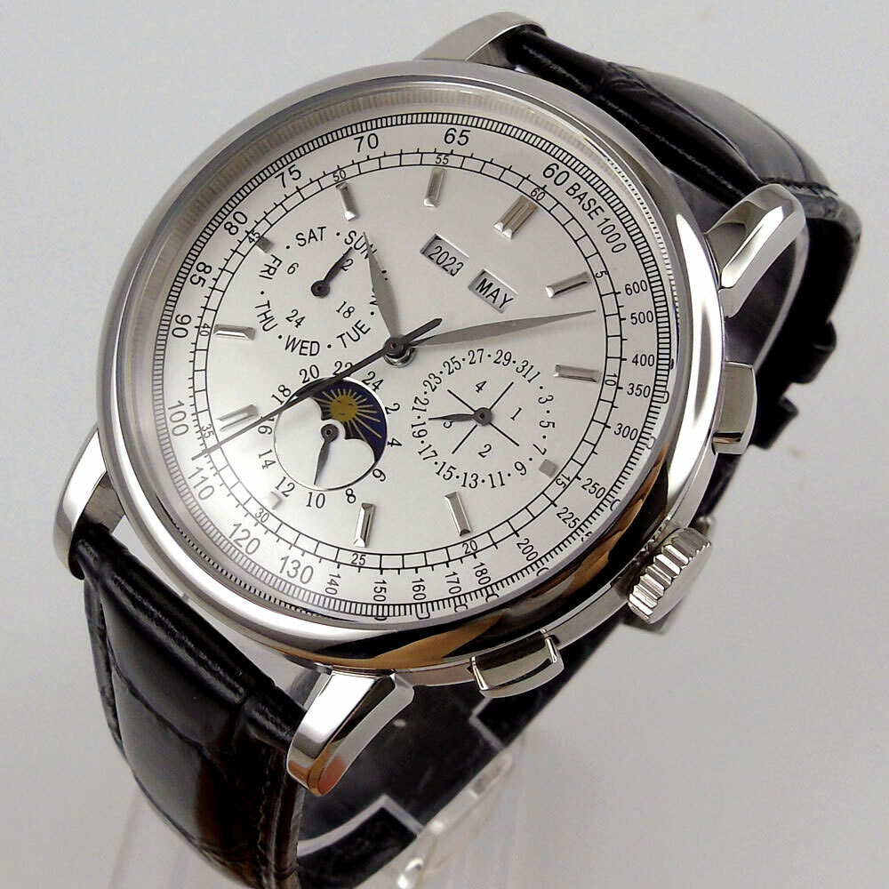 Sterile 42mm Automatic Men Watch ST1655 Movement Month Date Week Year Moon Phase