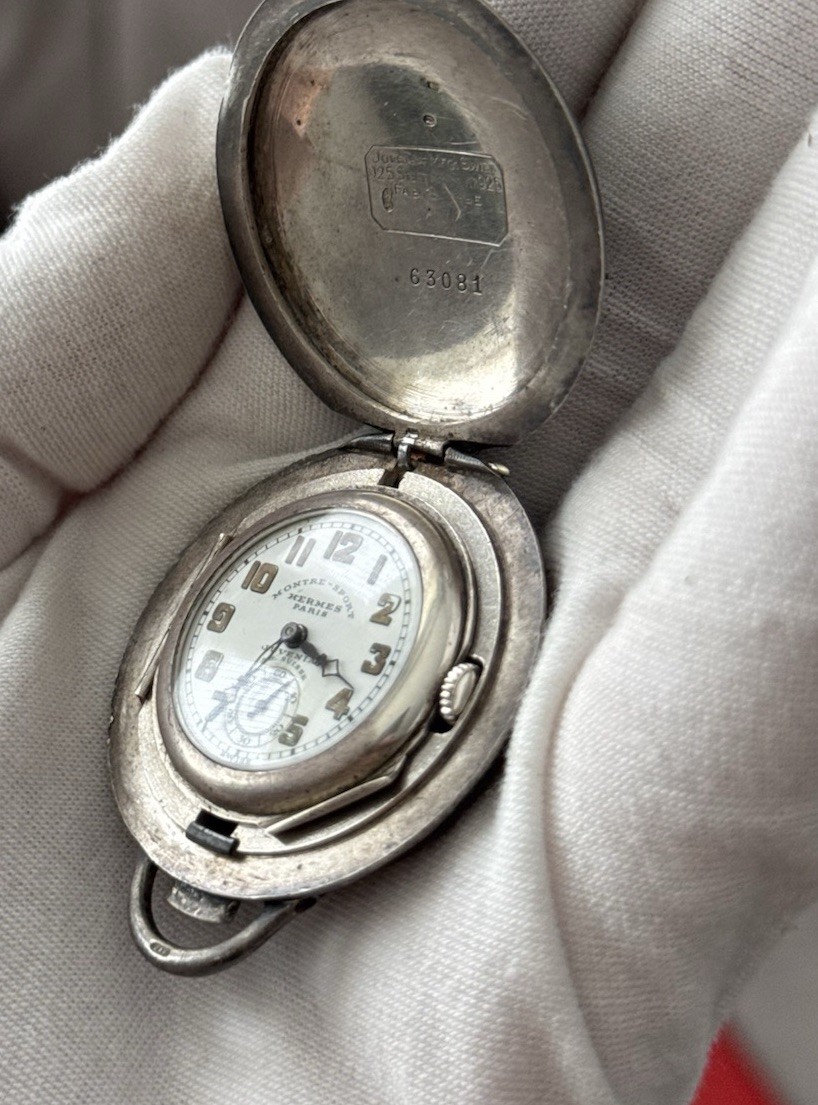 Rare 1920s Art Deco Silver Pocket Watch Hermès Paris Montre-Sport by Juvenia VGC