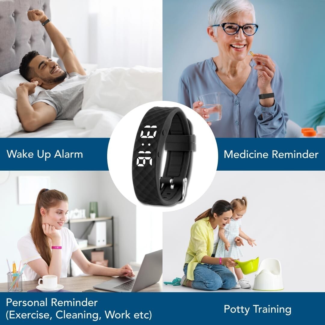 Vibrating Alarm Reminder Watch – 10 Silent Alerts, Rechargeable, Stylish Design