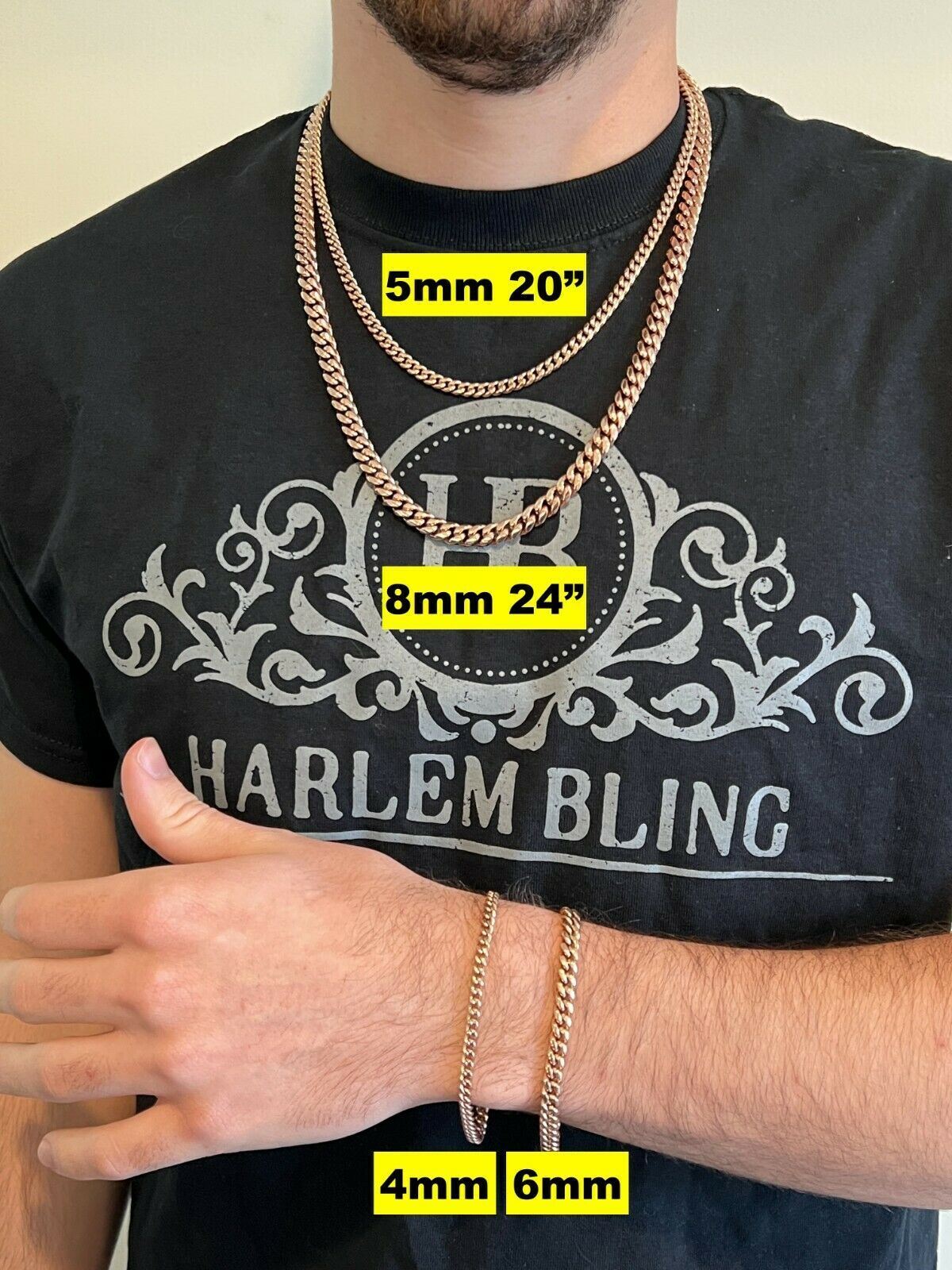Miami Cuban Link Chain Necklace / Bracelet Rose Gold Plated Stainless Box Lock