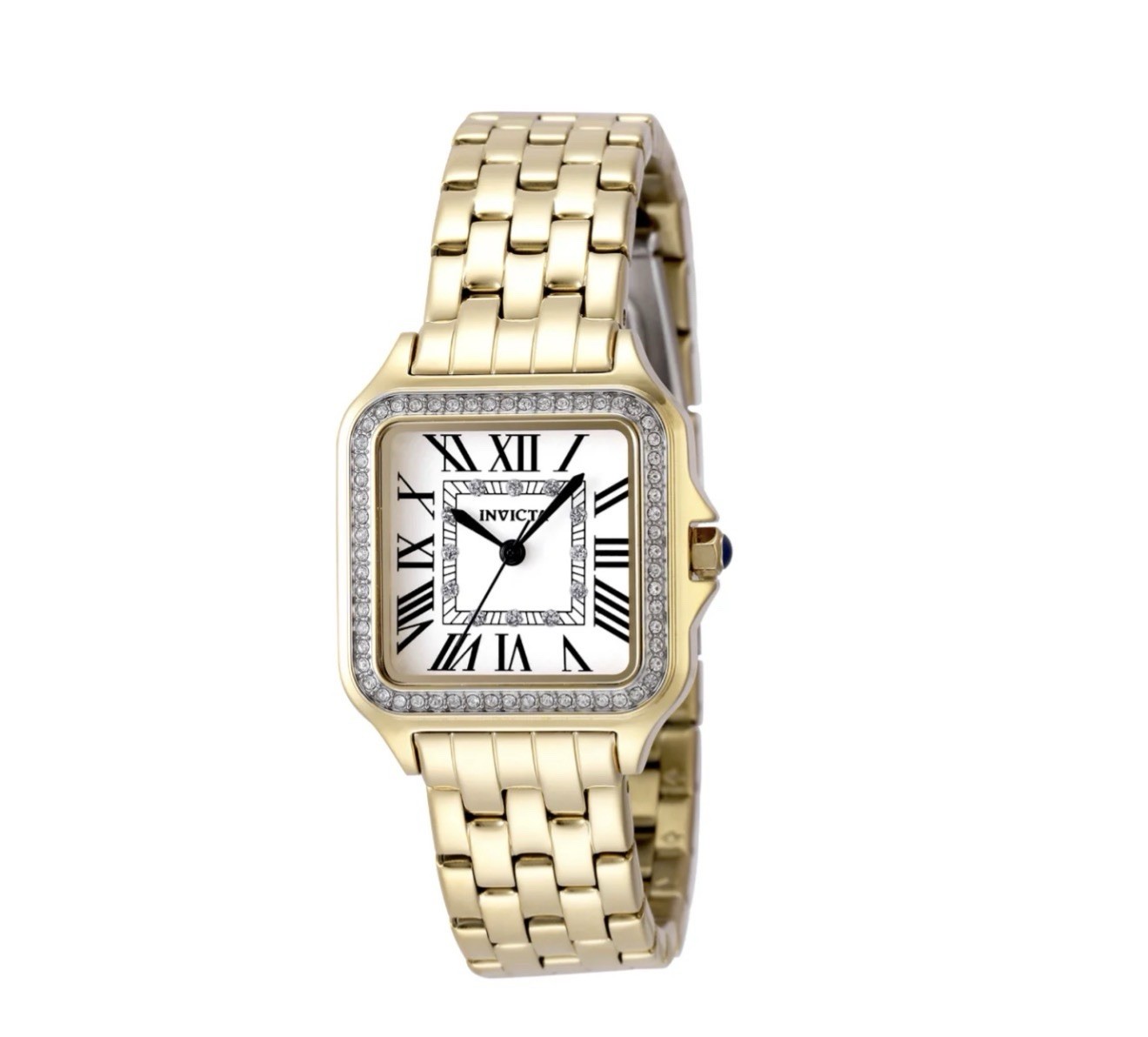 Invicta Angel Gold Crystal Bezel Rectangular White Roman Dial Watch 28mm