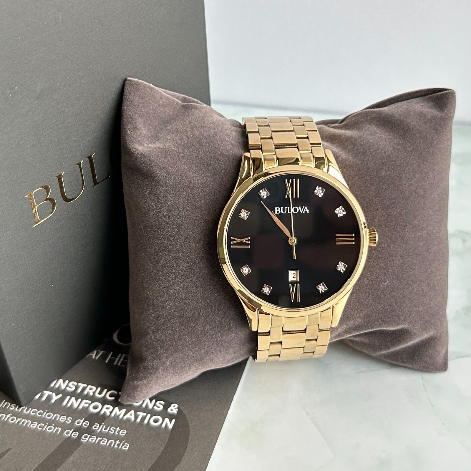Bulova Classic 97D108 Diamond Black Dial Gold-Tone Bracelet Men’s Quartz Watch