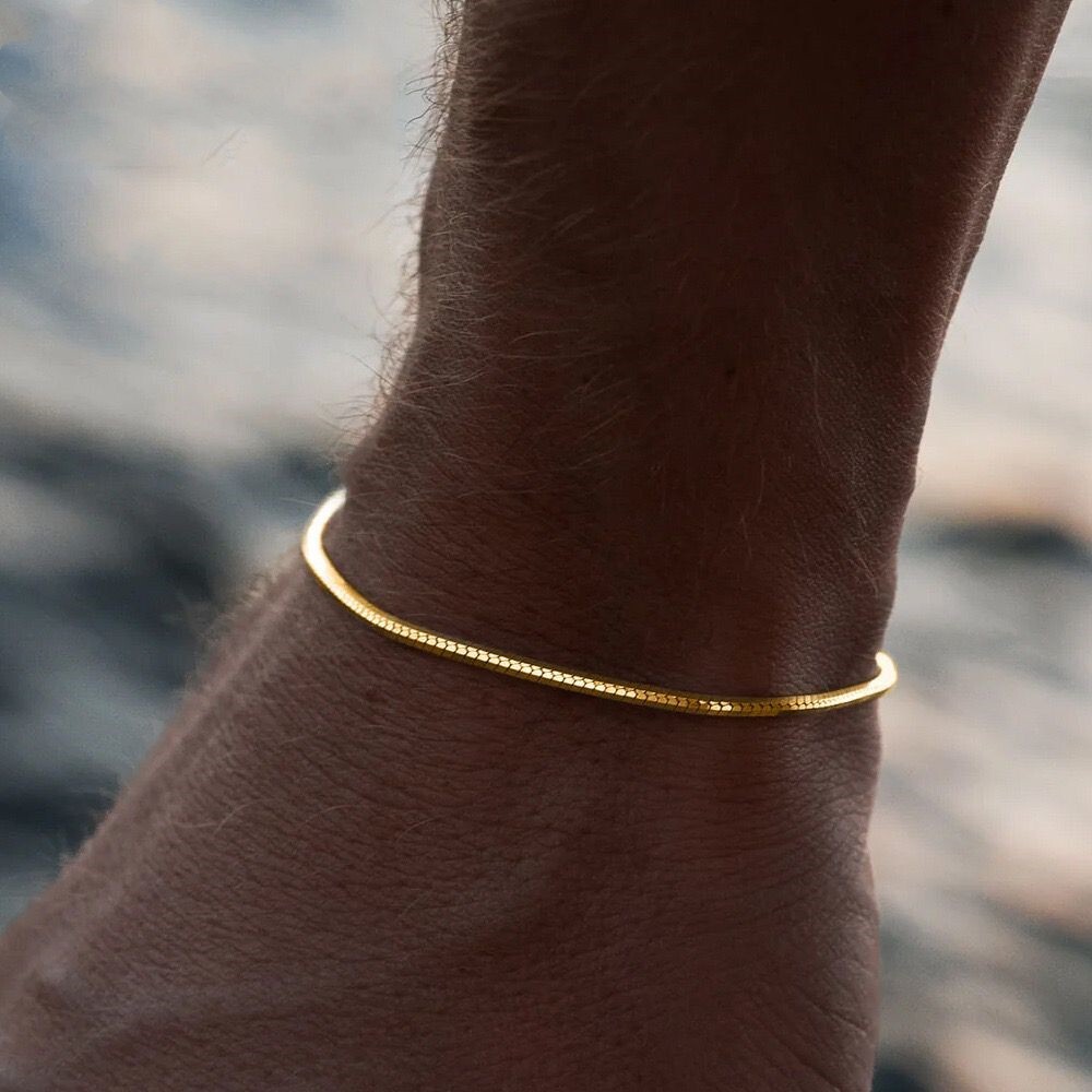 2 Color Men Women 18K Gold Plated Octagonal Snake Chain Bracelet Bangle 3 Length
