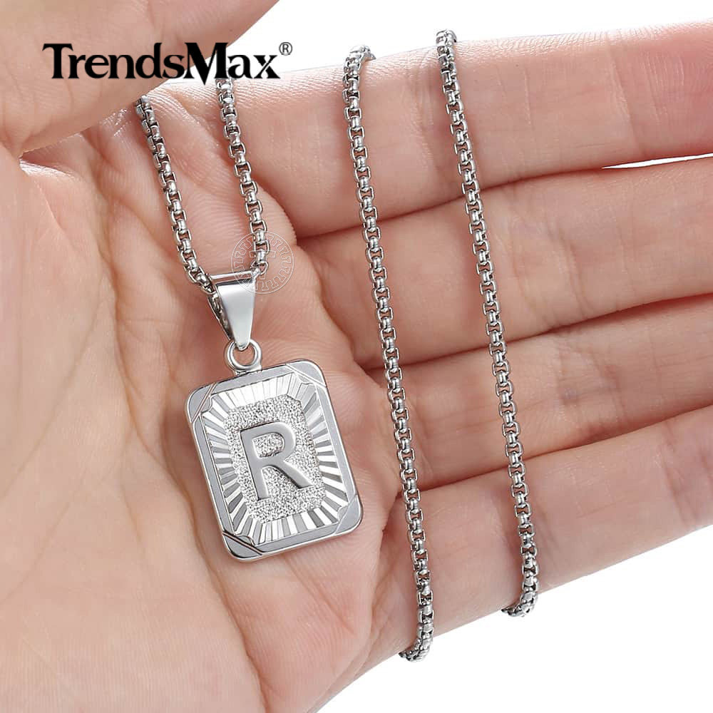Silver Plated Initial 26 Letter A-Z Charm Pendant Necklace 18″-22″ Female Male