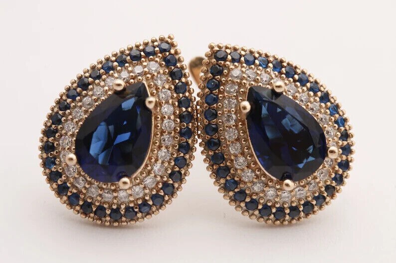 4Ct Pear Cut Simulated Blue Sapphire Women Drop/Dangle In 14K Yellow Gold Plated