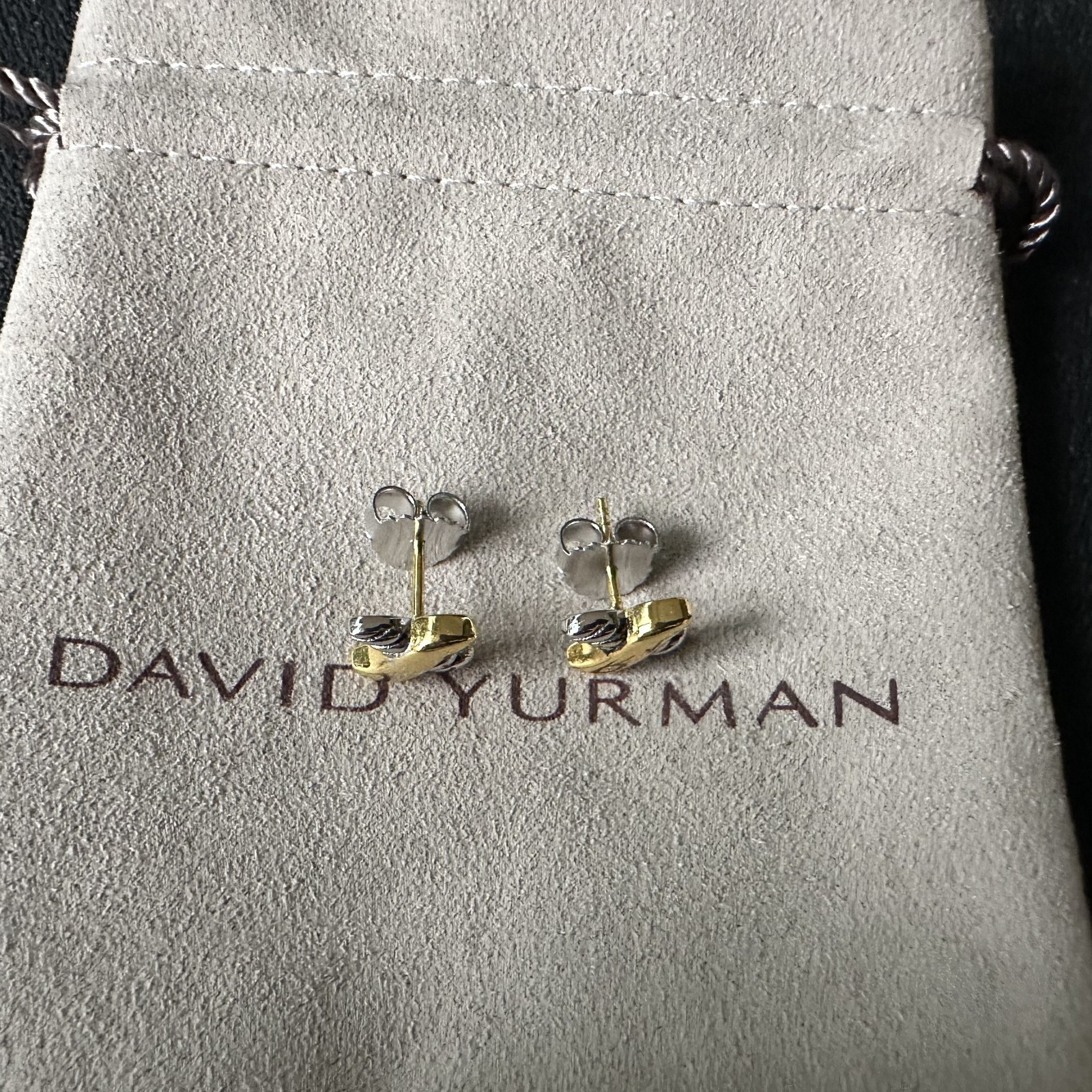 David Yurman Crossover X Stud Earrings 925Silver 18K Gold Two Tone Twisted Cable