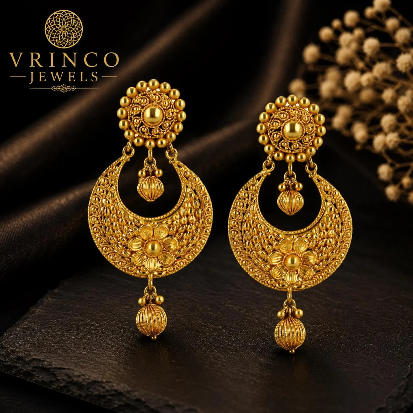 Ladon 22KT Hallmarked Yellow Gold Statement Earrings Traditional Long Luxury Jew