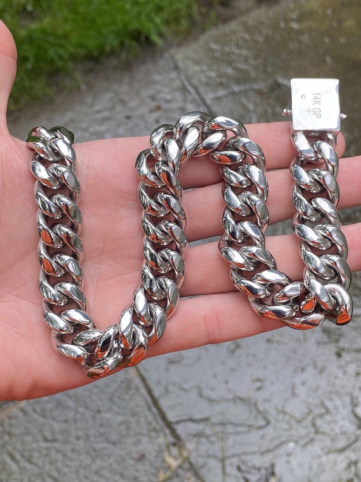18mm Men’s Miami Cuban Link KILO Choker White Gold Stainless Real Hip Hop Chain