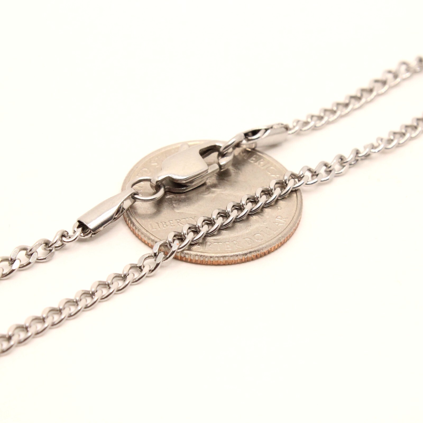 Stainless Steel Curb Link Chain Necklace 1/8 Inch Wide, Sizes 16-24 Inches