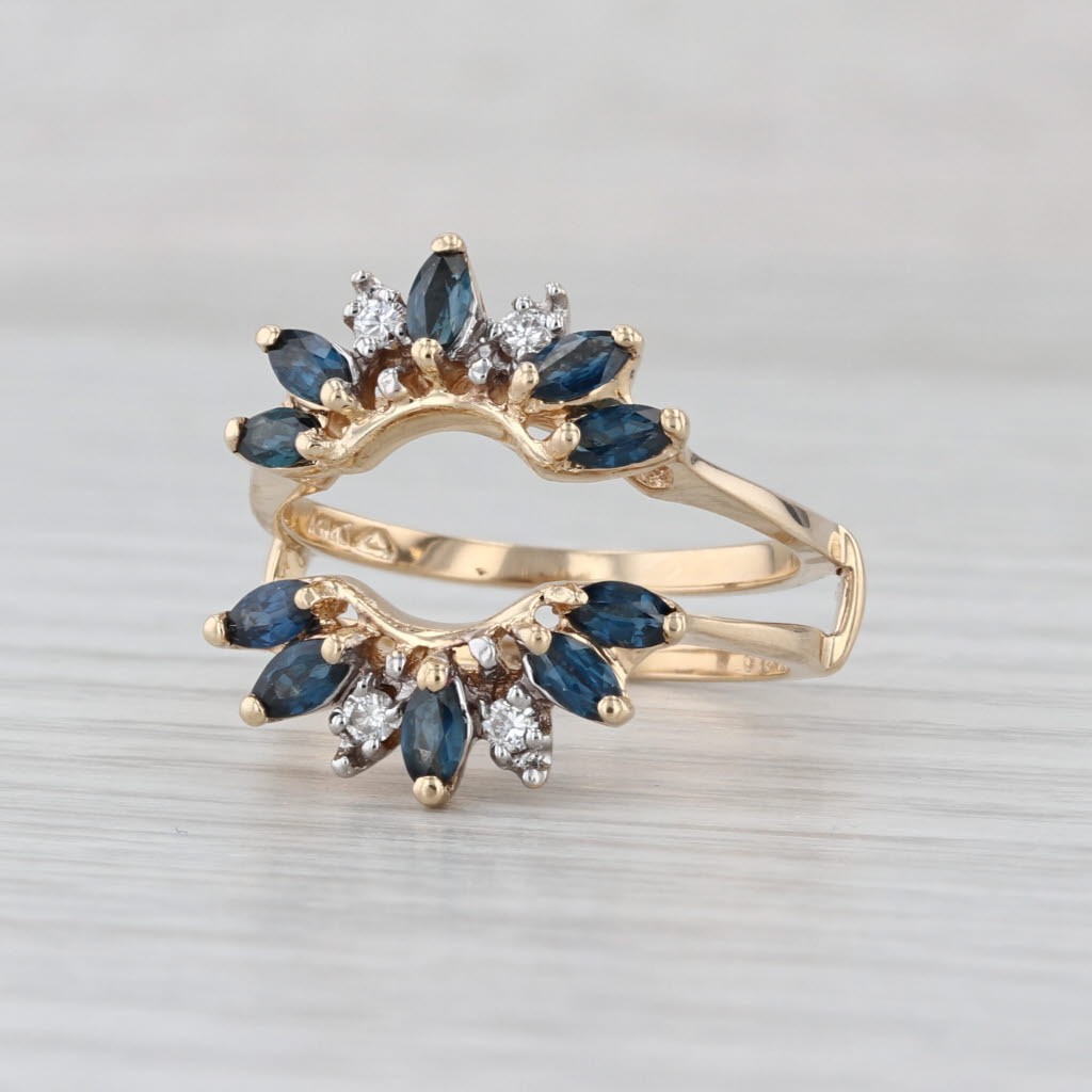 1.29ctw Diamond Blue Sapphire Ring Jacket Enhancer 14k Yellow Gold Size 7