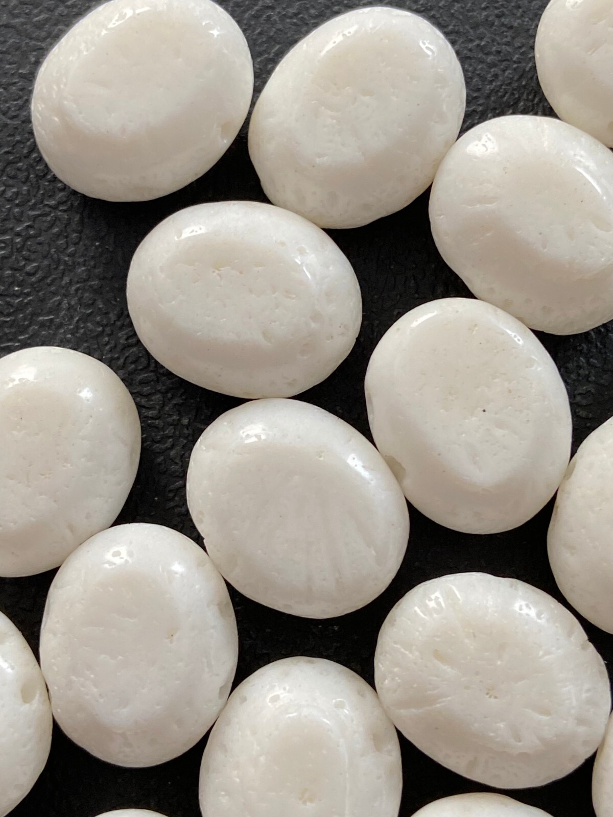 149 White Sponge Coral Puffed Oval Double Drilled 2-Hole 12x15mm Gemstone Beads