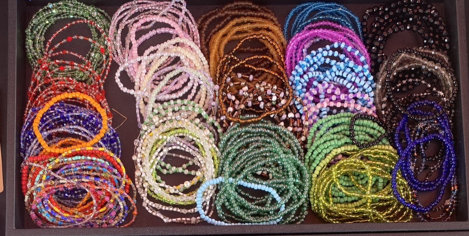 Set of 3 Boho Stackable Strachy Seed Bead Bracelets. Festival Bracelet.