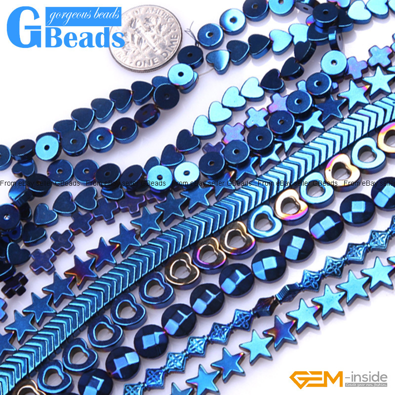 Assorted Shapes Blue Metallic Coated Hematite Reflection Beads Free Shipping 15″
