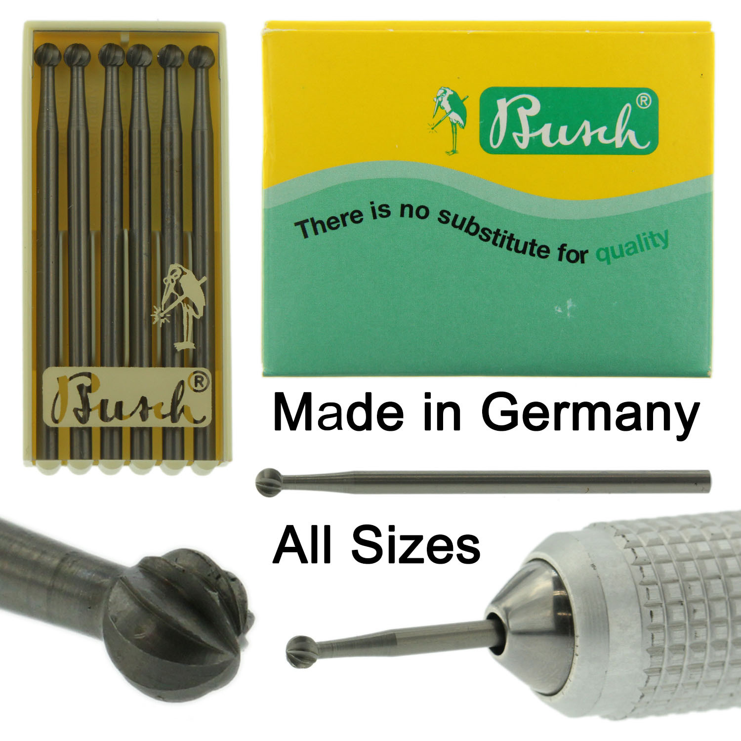 Busch Jewelry Bur Figure 1 Jewelers Round Bur Pack of 6 Burs 005-050 Germany