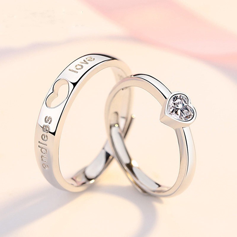 Elegant Zircon Inlaid Couple Ring Open Adjustable Fashion Silver Plated Ring