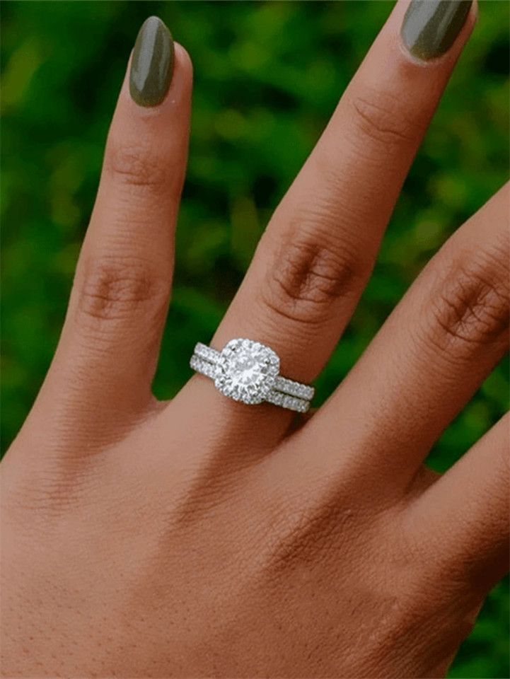 Cubic Zirconia Ring Engagement Wedding Band Silver Tone Sparkly CZ Bridal Gift