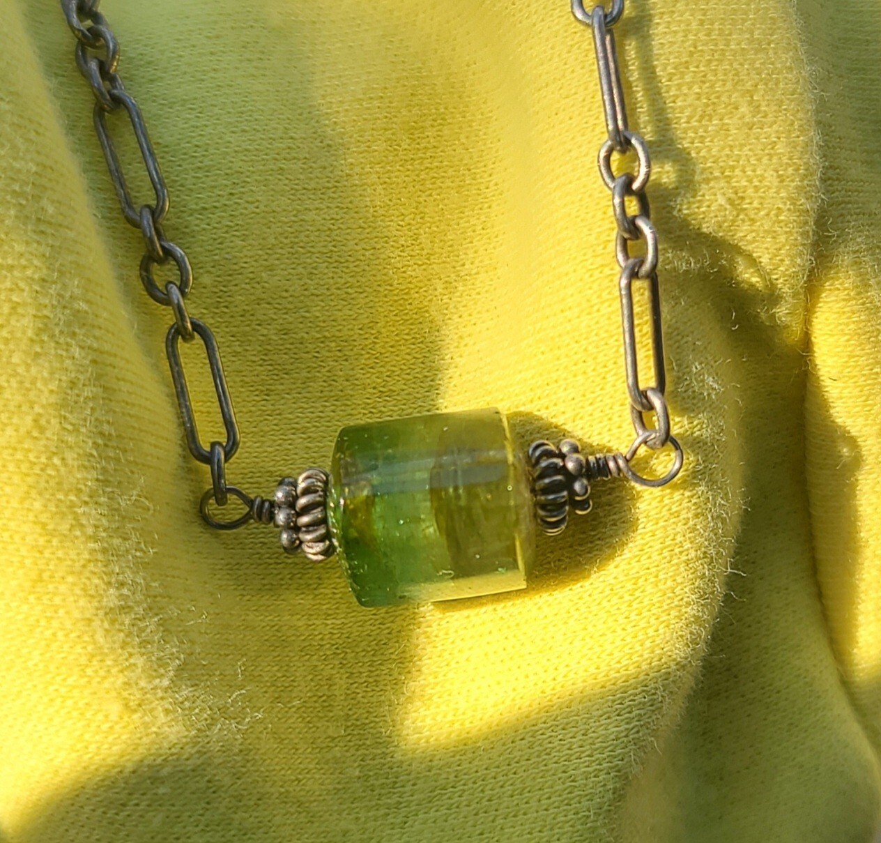 Vintage Sterling 925 Solid Silver Flourite Pendant Chain 17.75″ Necklace 3mm W