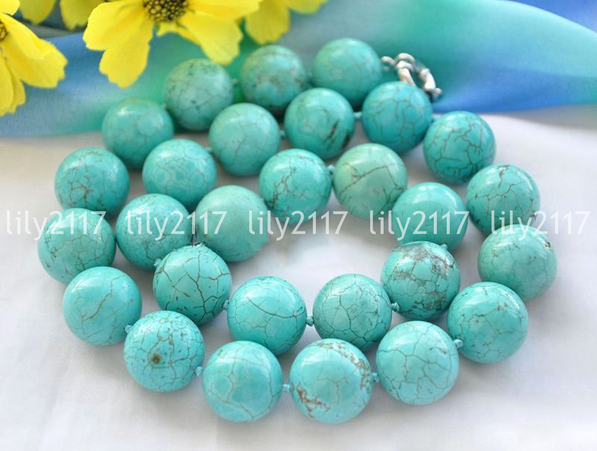 Genuine 6/8/10/12/14mm Natural Blue Turquoise Gemstone Round Beads Necklace 18″