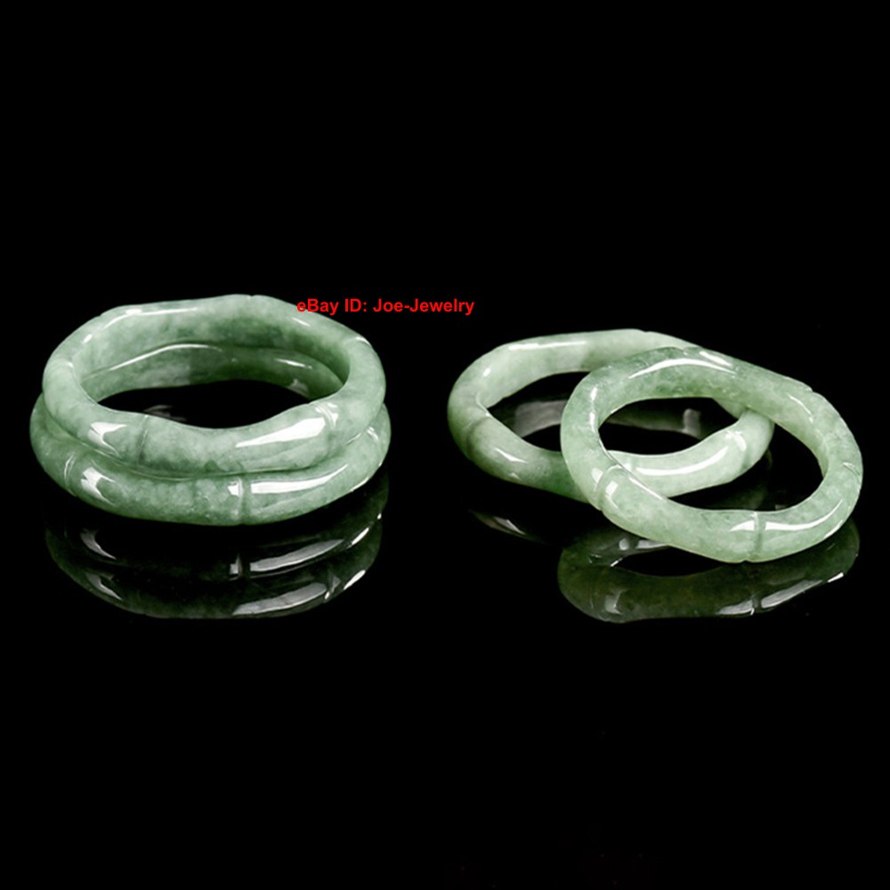 Natural Green Jade Grade A Jadeite 4mm Handmade Bamboo Ring Band Size 7-8-9