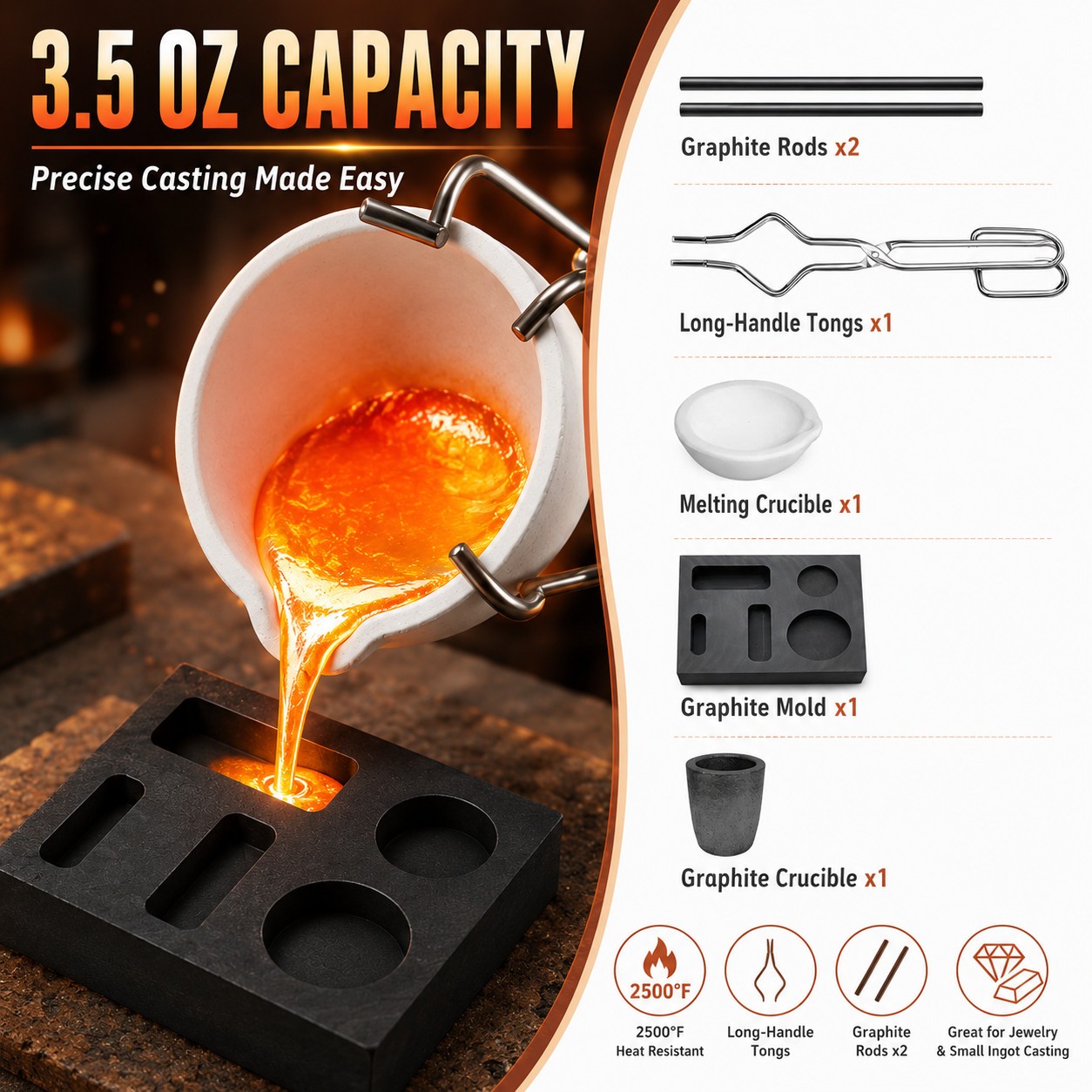 6Pack Graphite Ingot Mold Crucible Torch Melting Kit Gold Silver Copper Set Tool