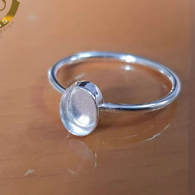 925 Sterling Silver Oval Smooth Band Blank Bezel Stone Setting Ring Supplies