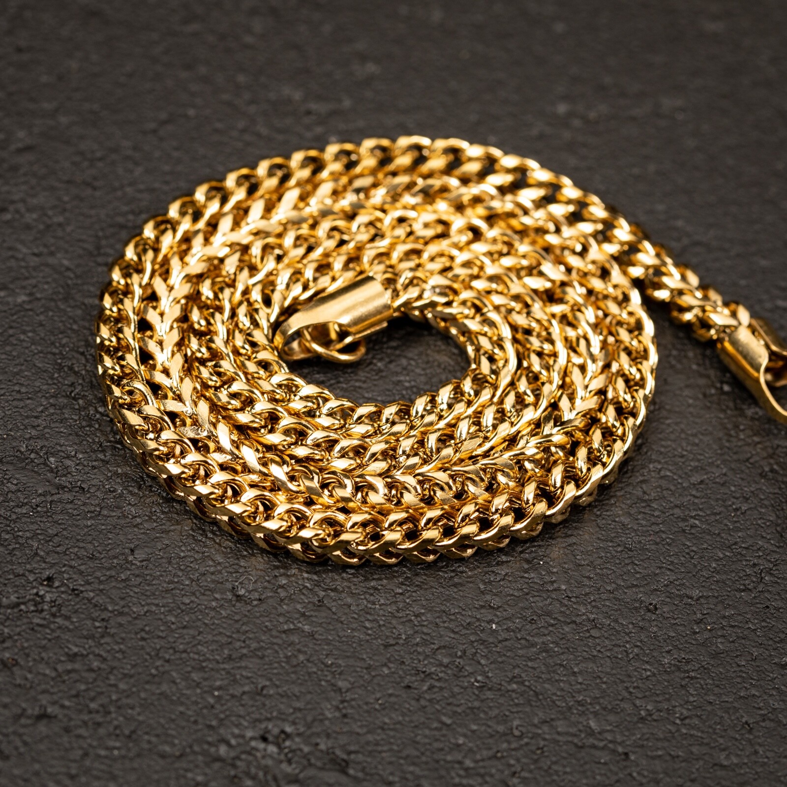 Solid Yellow Gold Plated Heavy 316 Stainless Steel 4MM Franco Chain Necklace