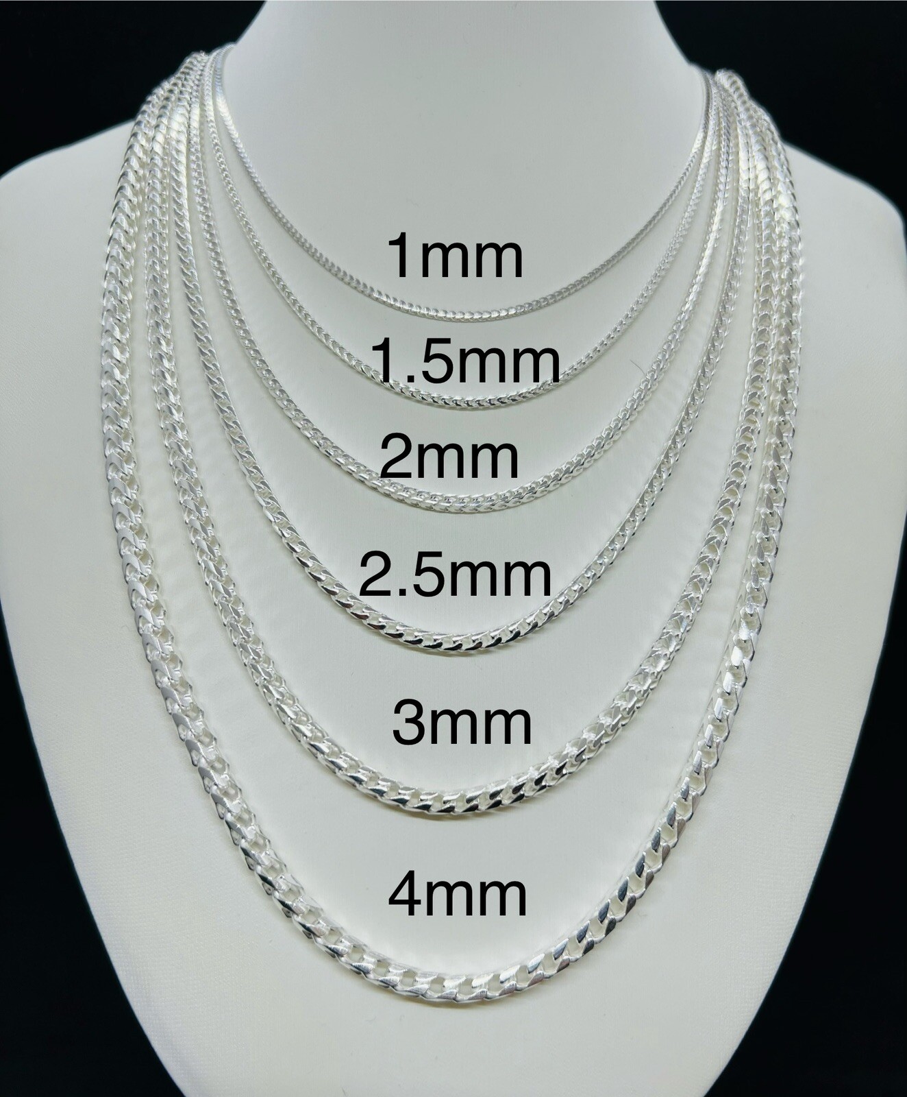 925 Sterling Silver Men’s Women’s Franco Link Chain 16″ – 36″ 1mm – 4mm