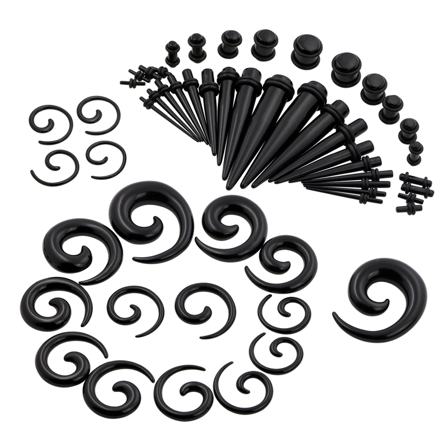 54PCS Ear Taper Stretching Gauges Kit 14G-00G Spiral Taper Plugs Body Piercing