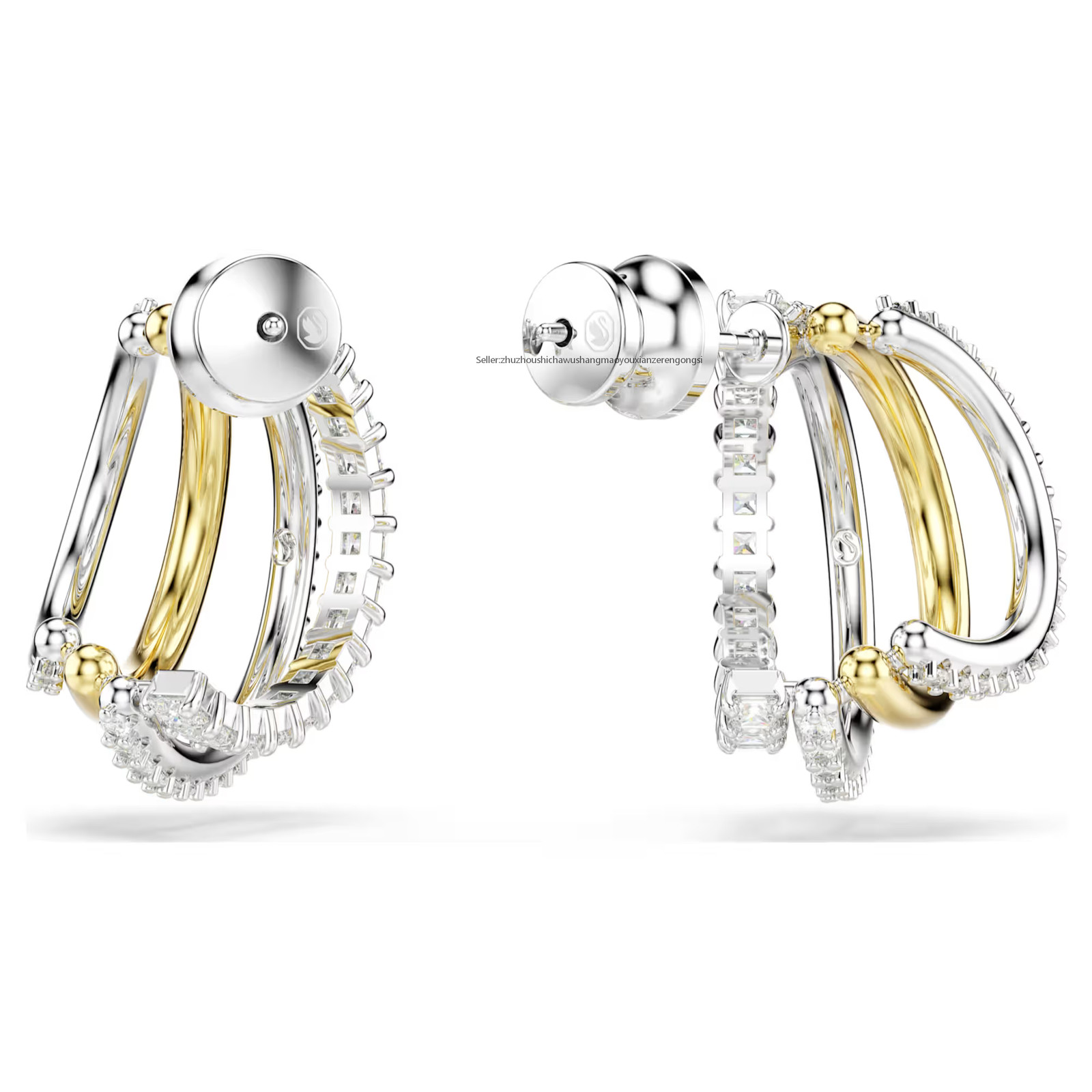 Hyperbola White Mixed Metal Finish Hoop Earrings Mini Cuts New