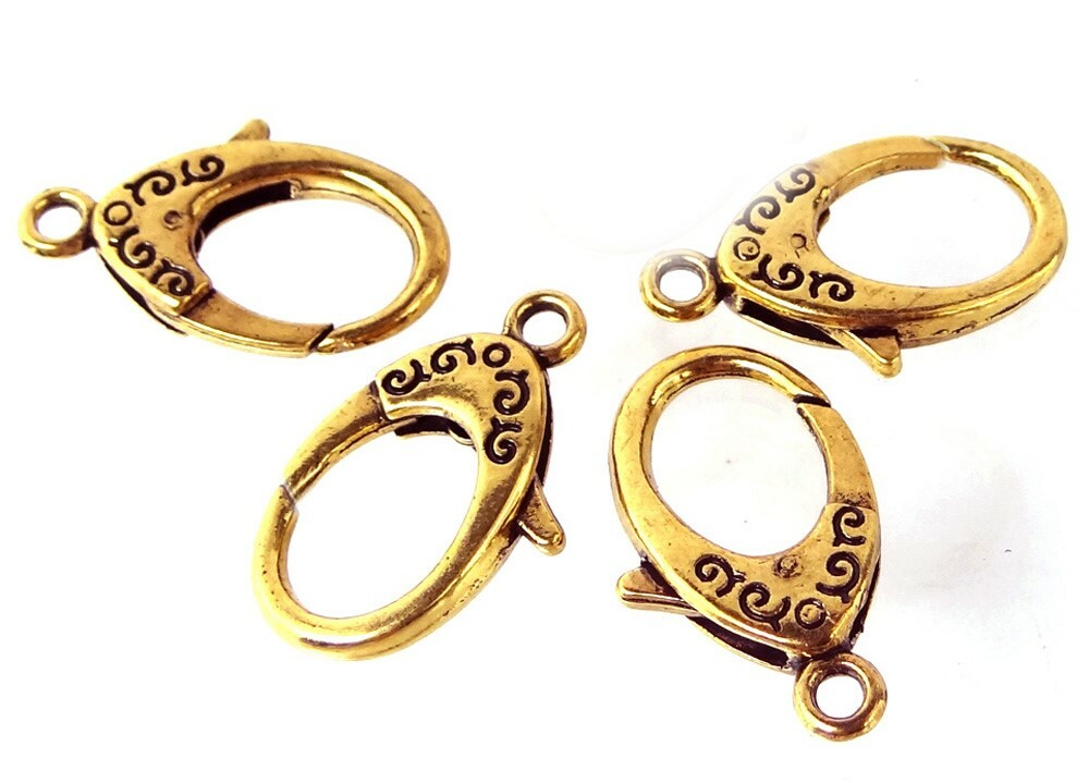 4 X-Large Antique Gold Pewter Lobster Claw Clasps 30x18mm