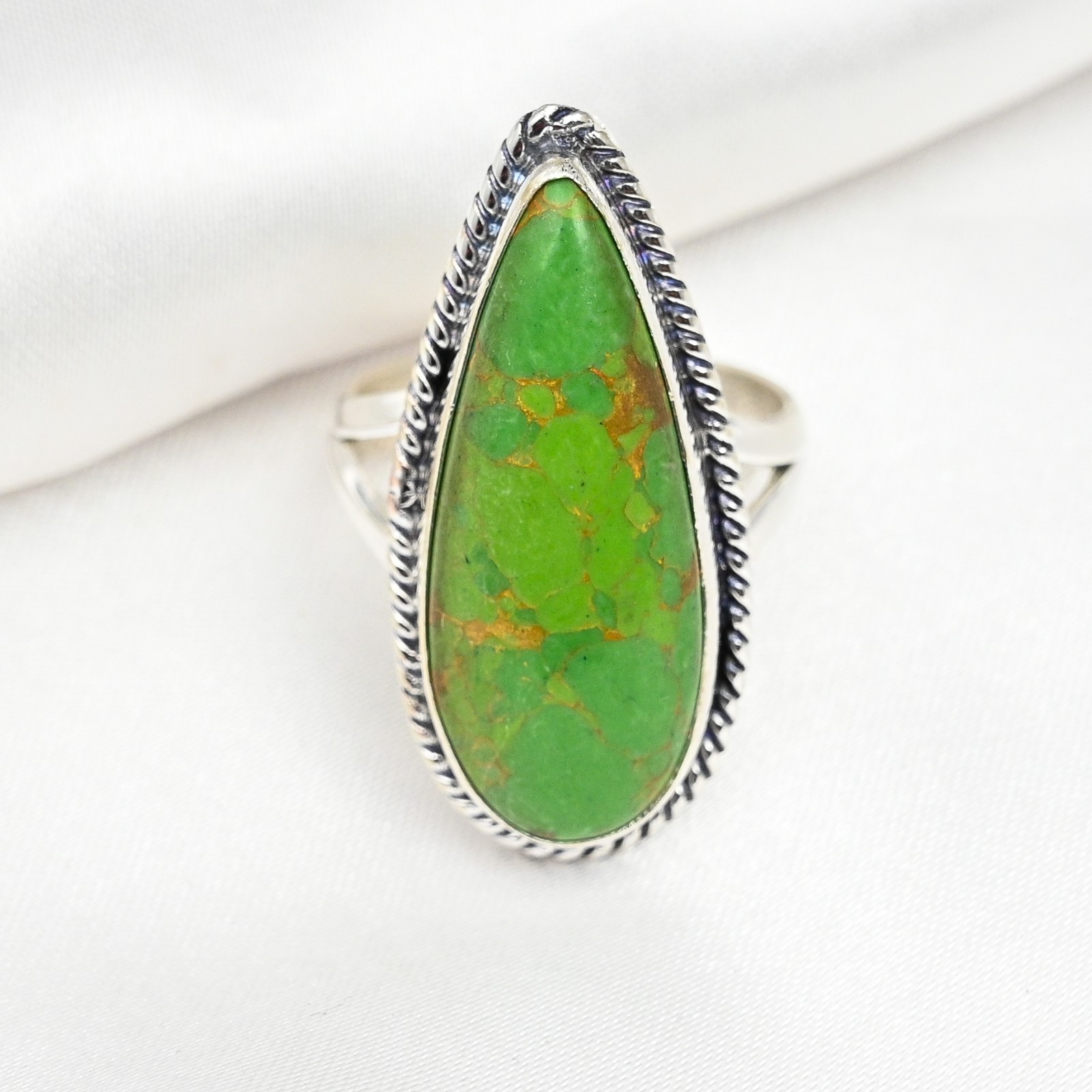 AAA+ Green Copper Turquoise Gemstone Handmade 925 Sterling Silver Jewelry Ring