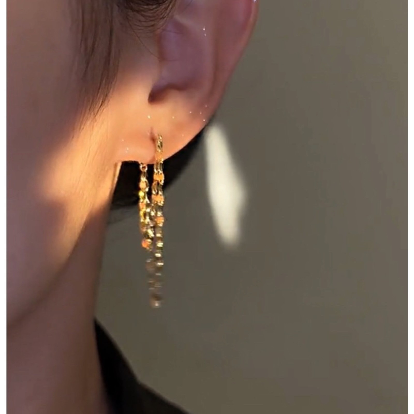 A Pair Sterling Silver Plated Tassel Dangle Drop Stud Earrings Chain Gift C63