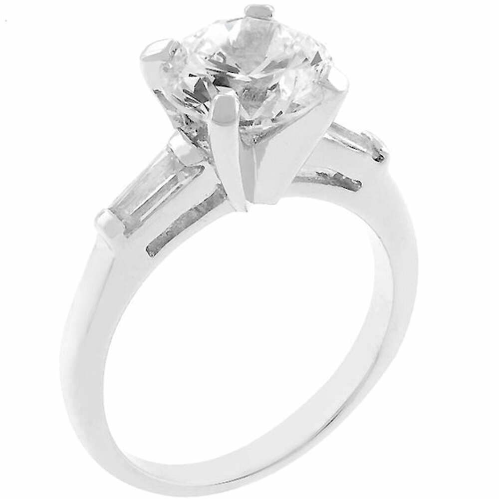 Classic Triple White Round Baguette Engagement Ring
