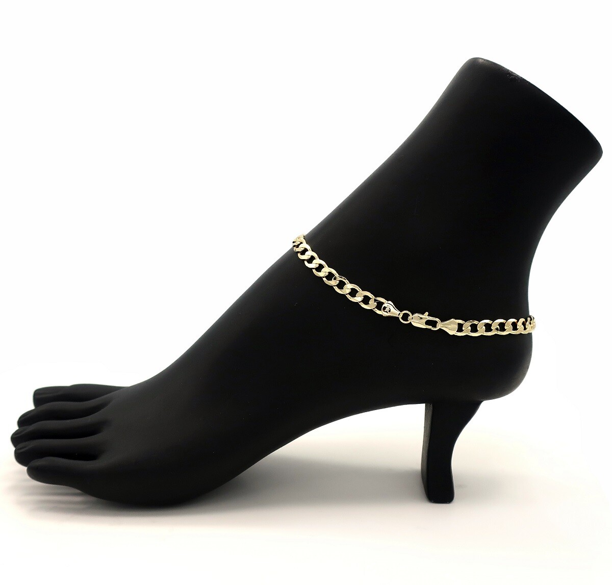 6mm ITALIAN FLAT CUBAN LINK CHAIN ANKLET 10″ ANKLE BRACELET 14K GOLD PLATED
