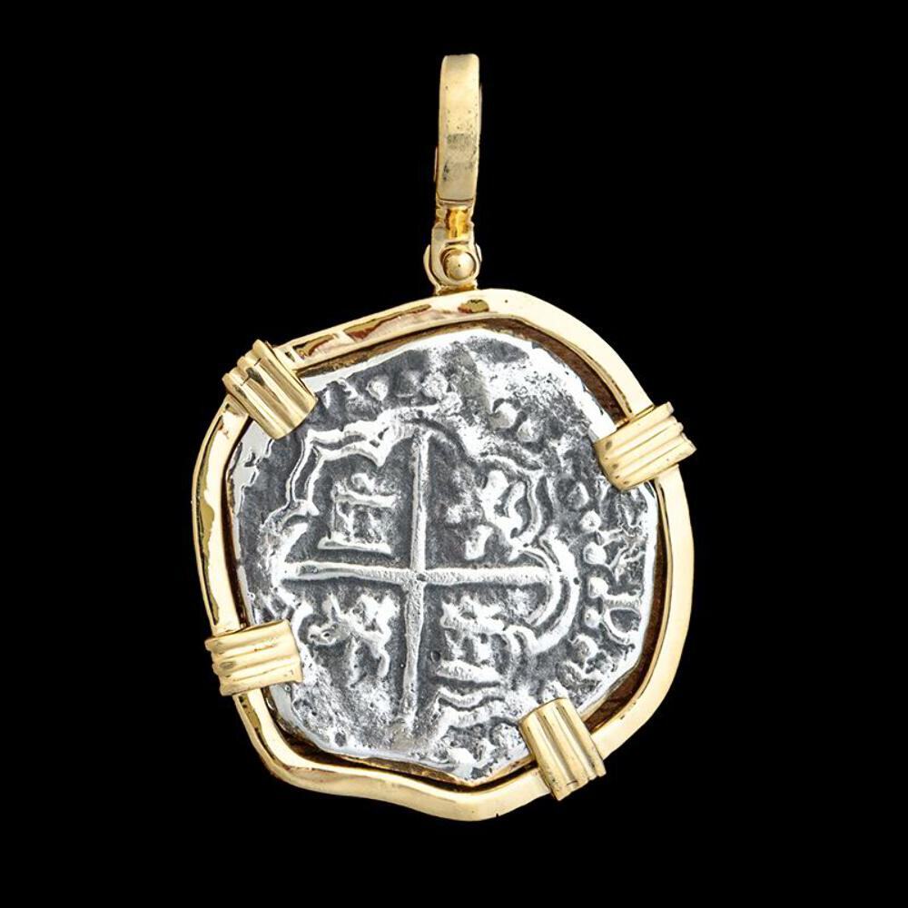 Atocha Jewelry – Medium Pieces of 8 Silver Coin Pendant w/14K Gold Frame