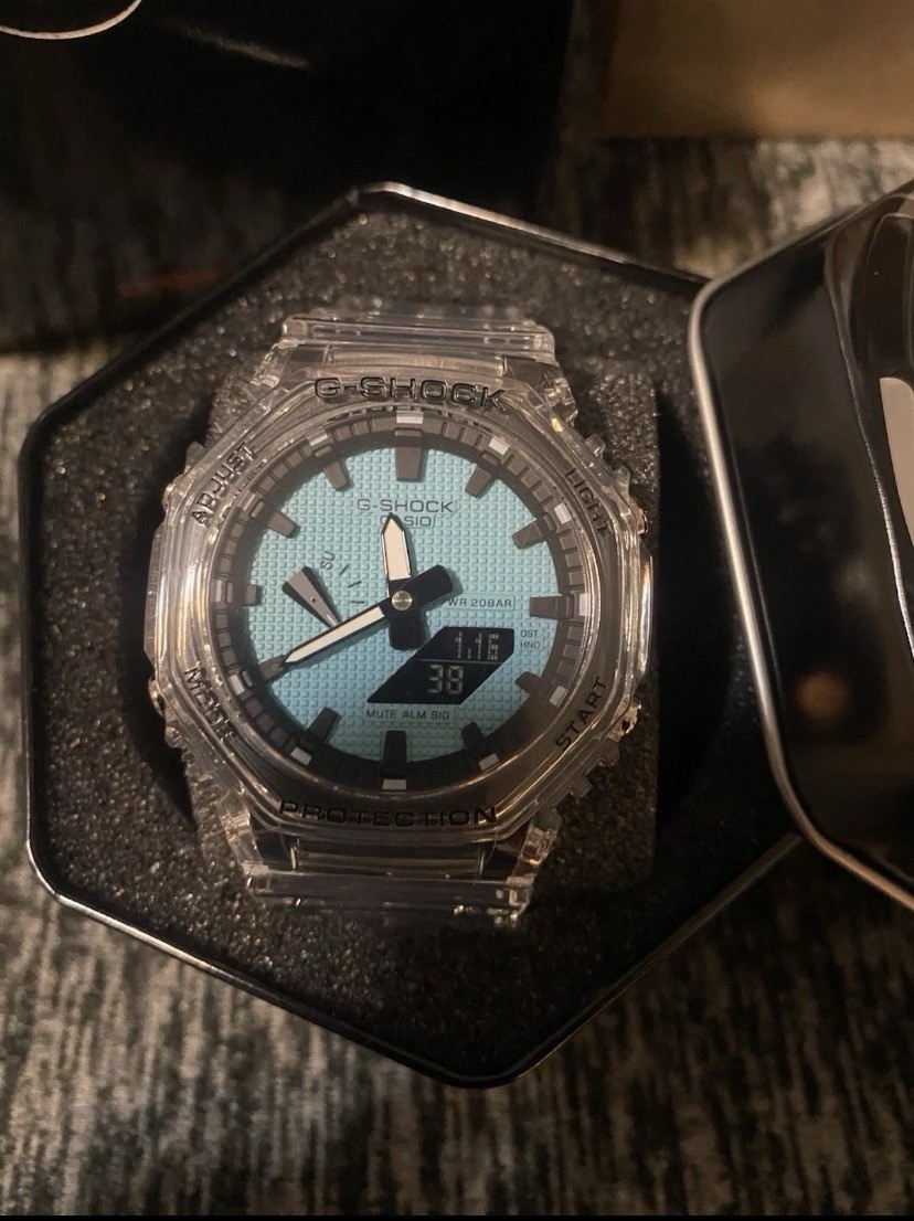 Casio G-SHOCK Analog-Digital Quartz 200m Clear Resin Blue Dial Box Papers