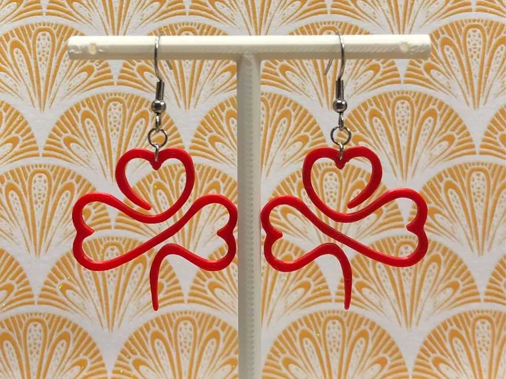 red heart clover dangle earrings valentines day