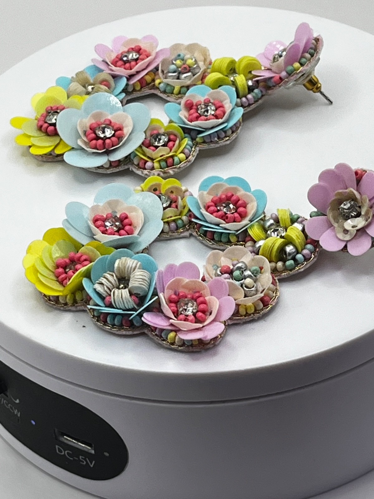 Noir Floral Beaded Statement Lightweight Earrings