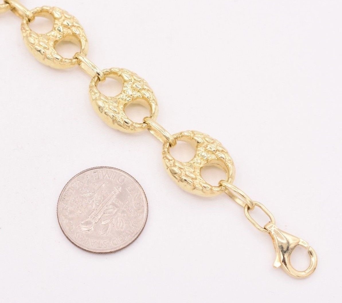12mm Puffed Mariner Anchor Nugget Textured Chain Bracelet Real 10K Yellow Gold
