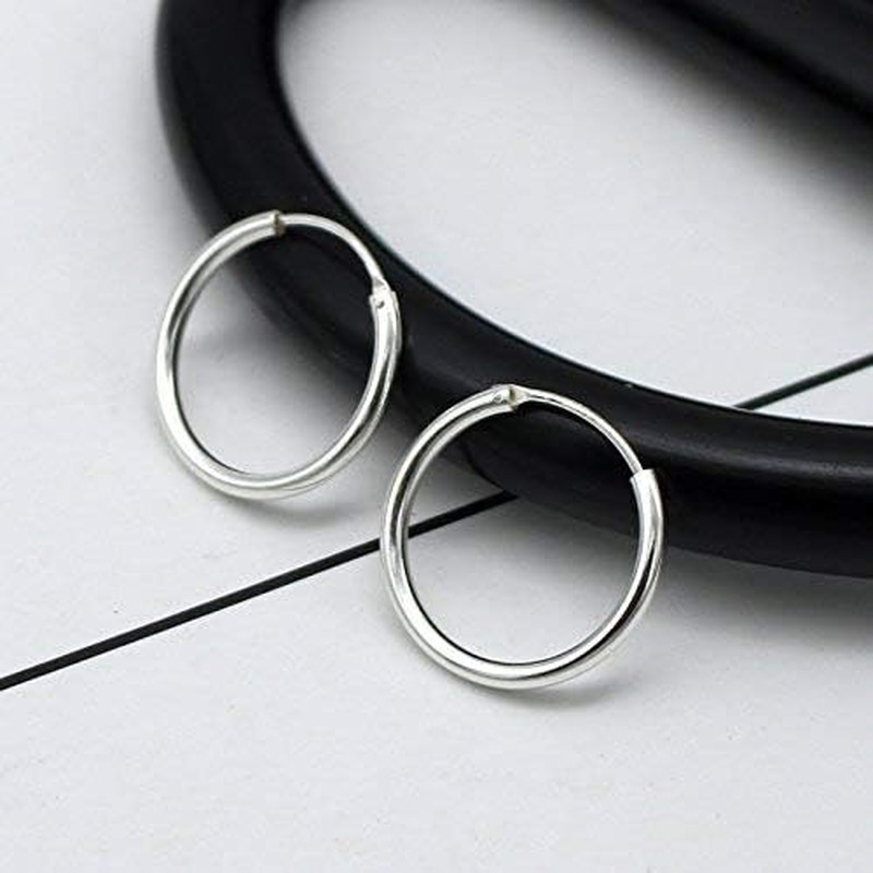 Silver Hoop Earrings- Cartilage Endless Small Hoop Earrings Set for Women Men, 3