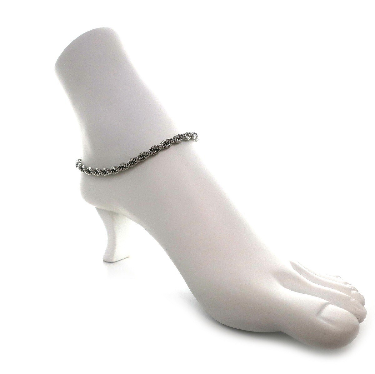 Twist Rope Chain 5mm Anklet Ankle Bracelet 10″ inch 14k White Gold Plated