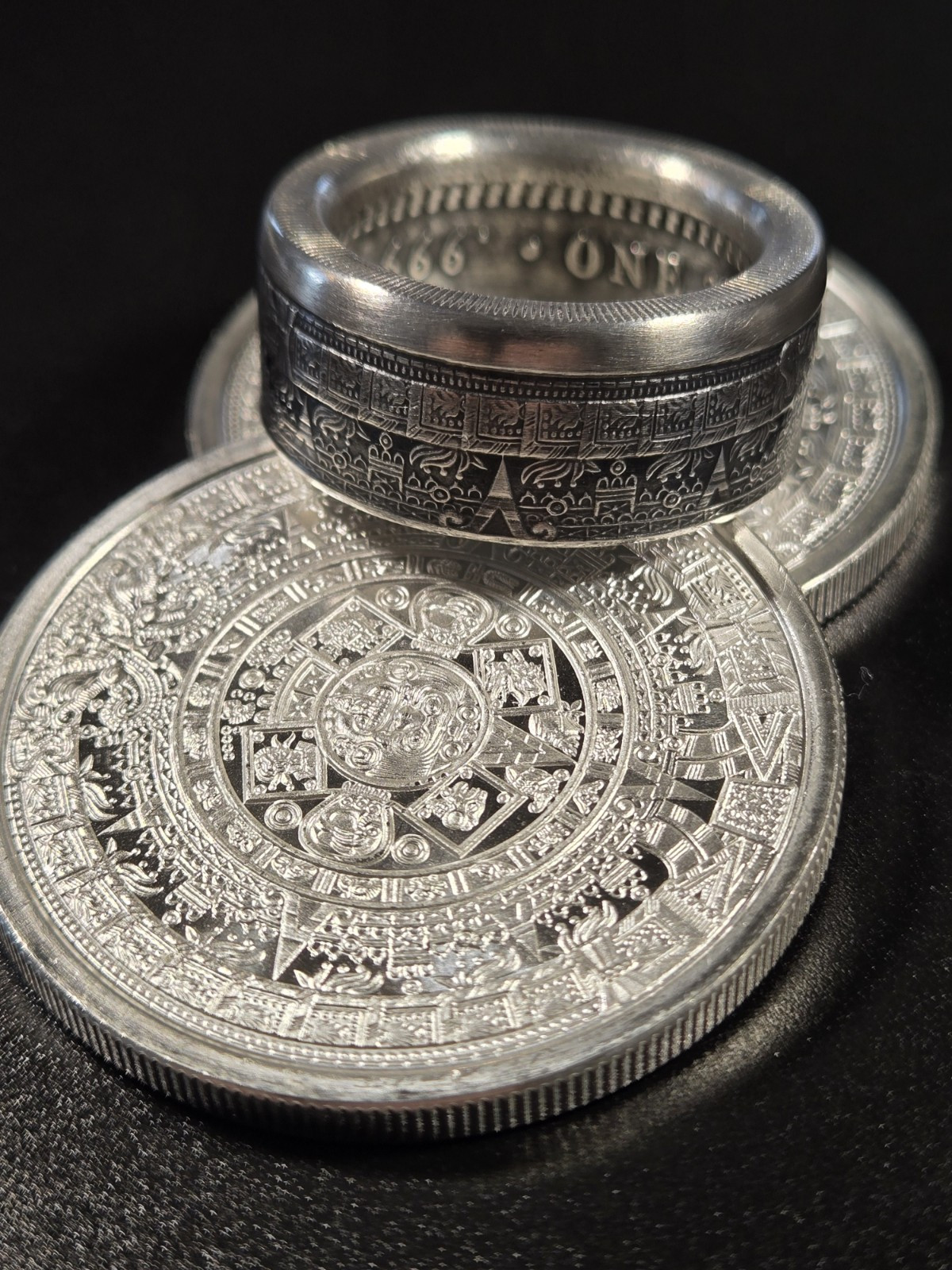 Aztec Calender .999 Pure Silver COIN RING Sz 9-14 Azteca Mayan 1 Troy Oz Coin