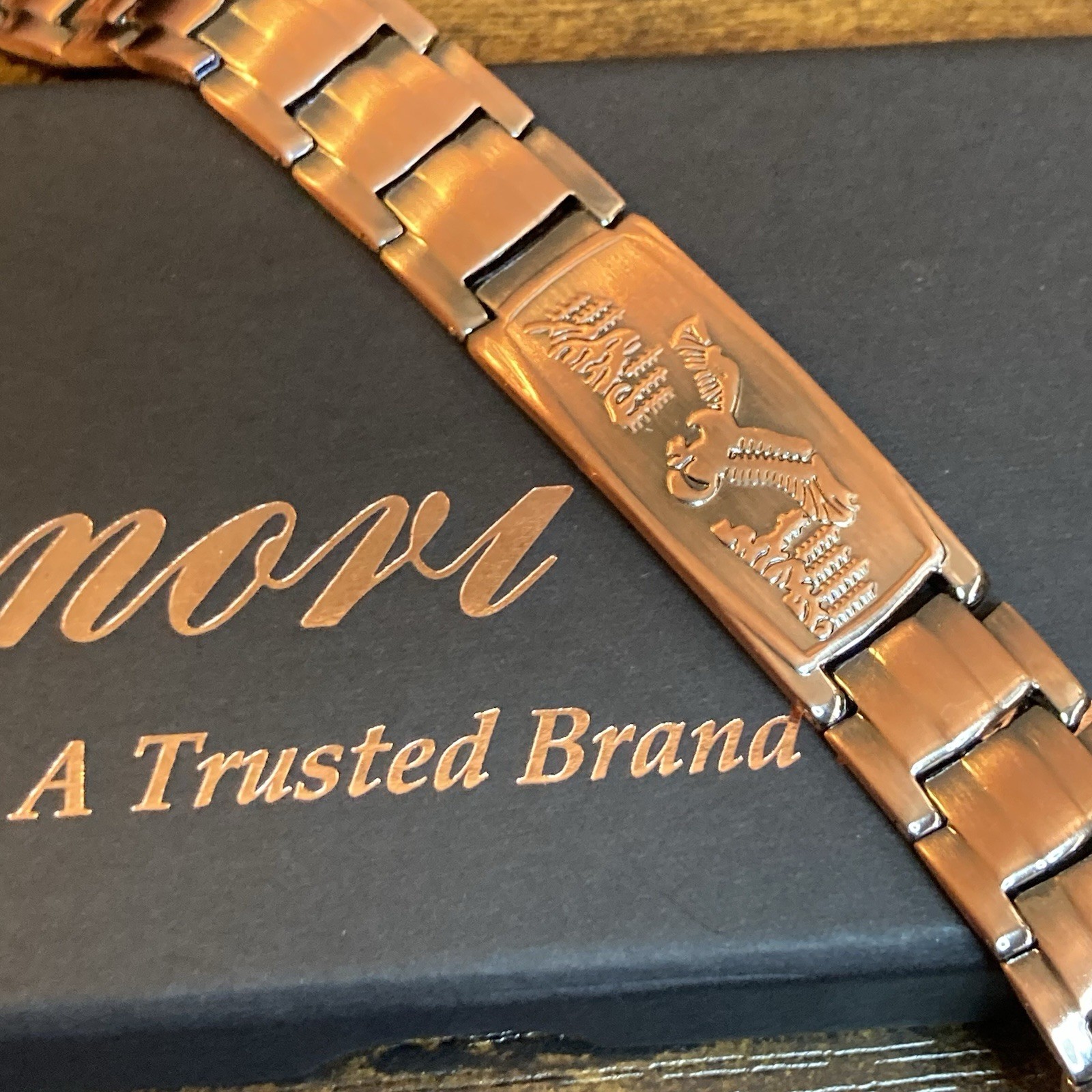Jecanori Copper Magnetic Bracelet 8.5in 12mm Link Eagle Clasp Steel Mens