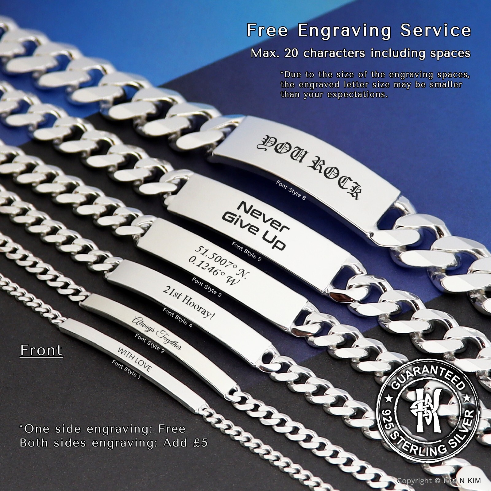 Quality Sterling Silver ID Bracelet, Personalised Gift for Men, Women, Kids