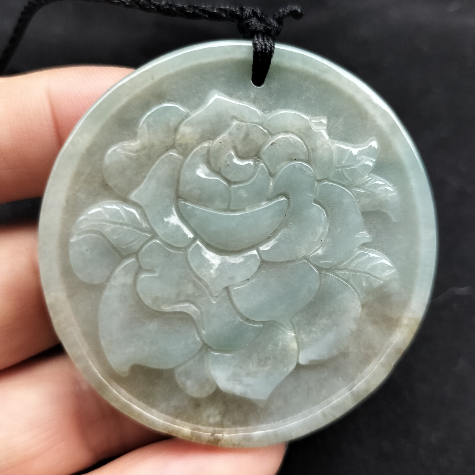 Certified Lavender Green Natural Type A Jade Jadeite Carved Flower 富贵花开 Pendant