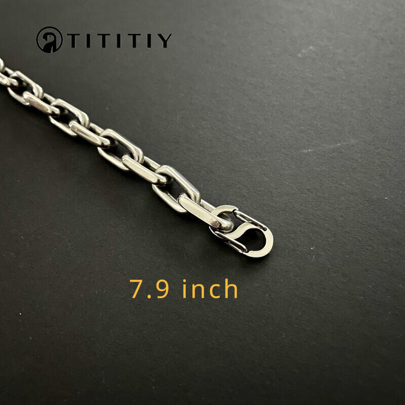 8mm Pure Titanium Chain Bracelet for Men’s Flat O-Chain Anti Allergy 7.9 Inch
