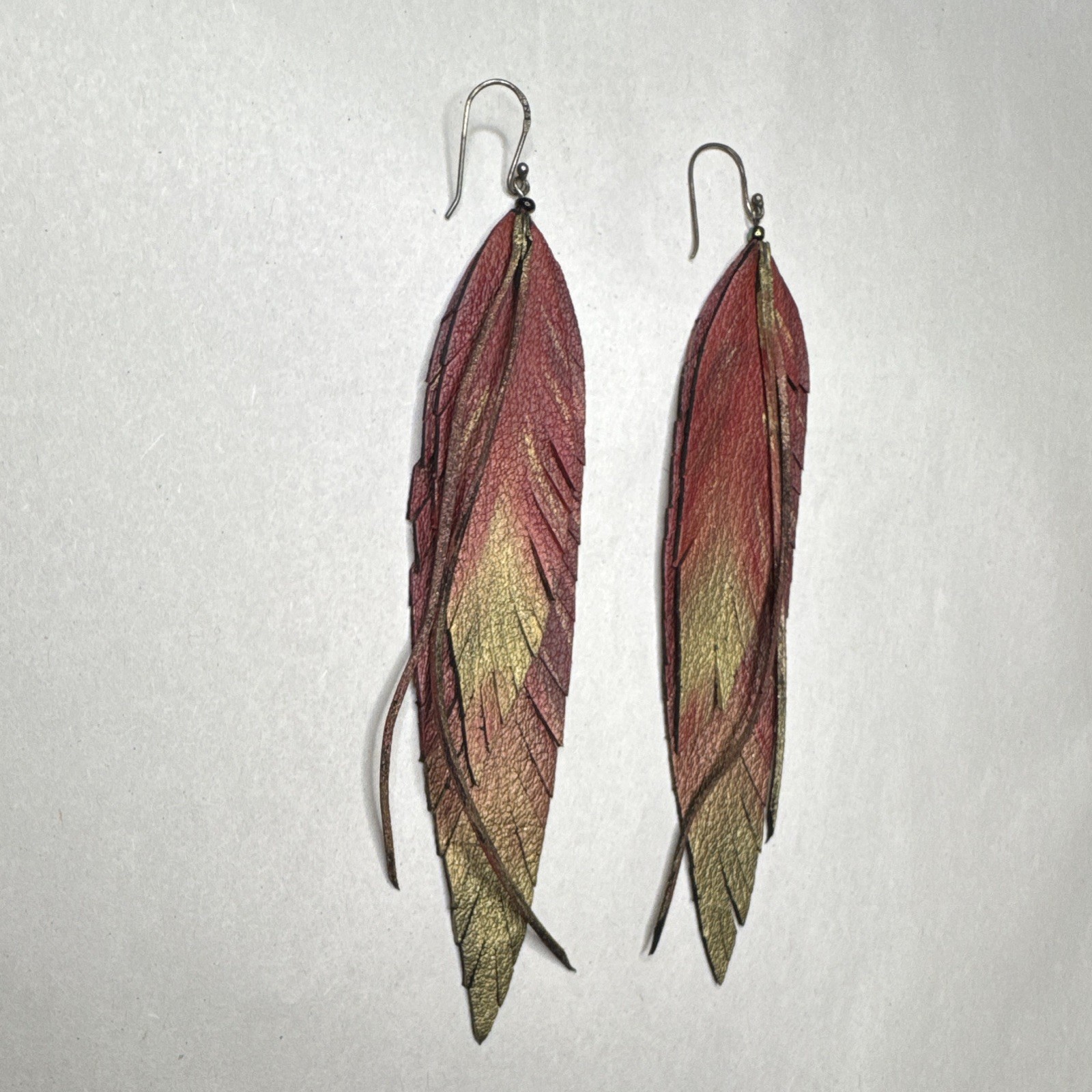 Feather Dangle Drop Earrings Multicolor Hook Closure No Stone Lobe