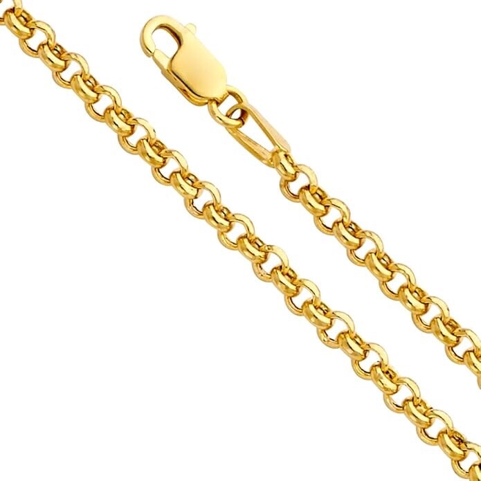 Solid Gold Real 14k Yellow 3mm Thick SemiHollow Rolo Chain 16 18 20 22 24 Inches