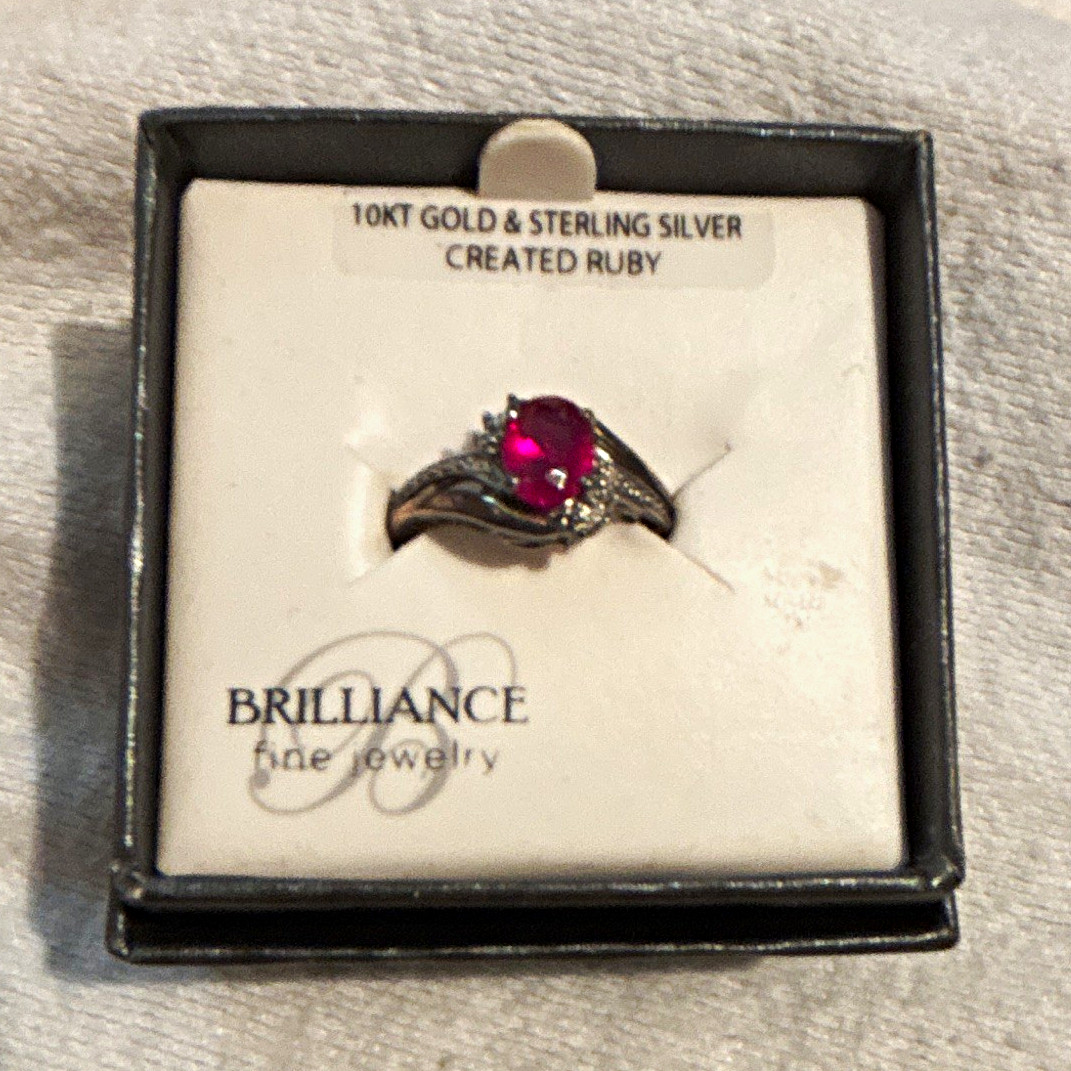 Brilliance Fine Jewelry 10K Gold & Sterling Silver Oval Lab-Created Ruby Ring 7