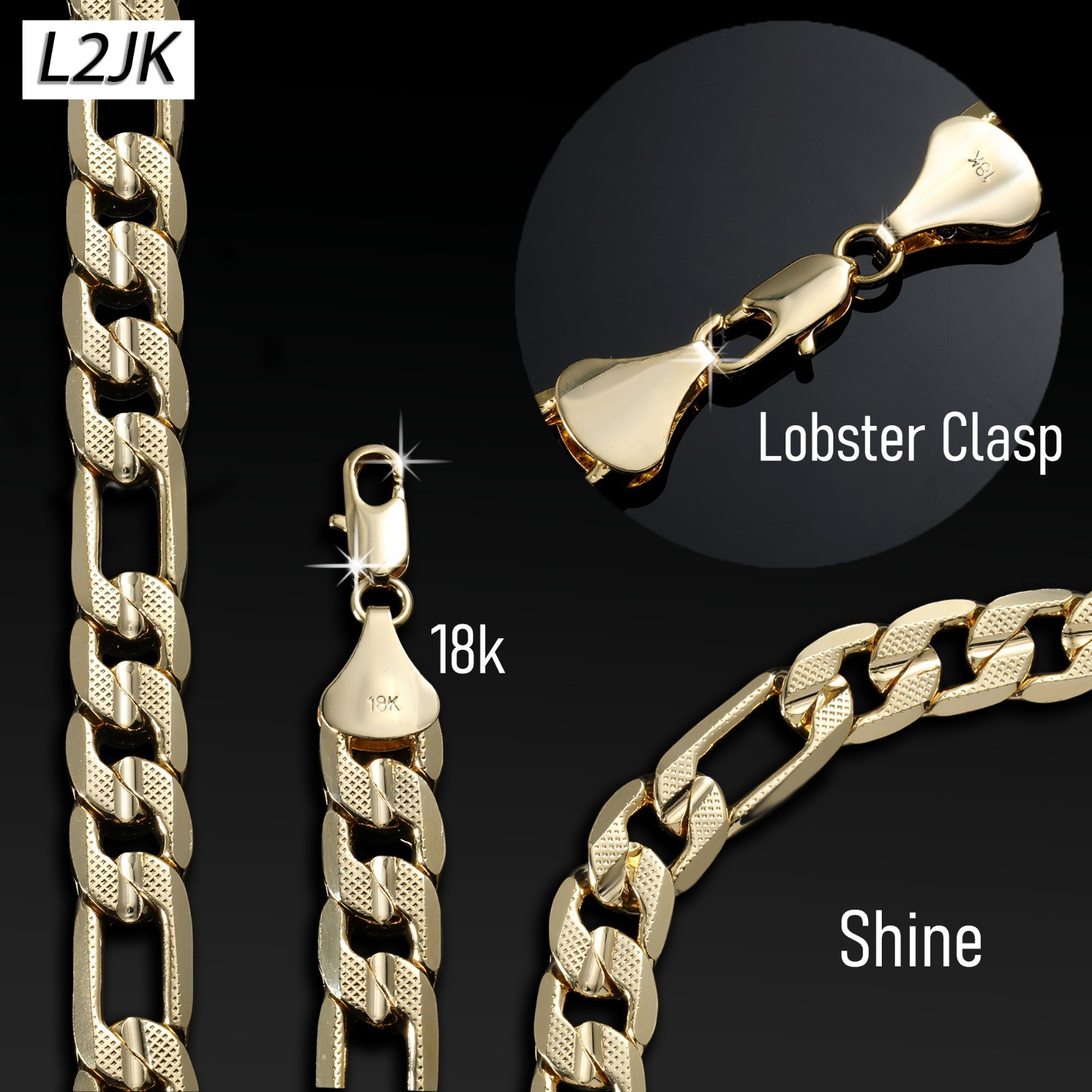 Frost Italy Figaro Chain 18K Gold Plated 7mm 24″ Hip Hop Fashion For Men & Women